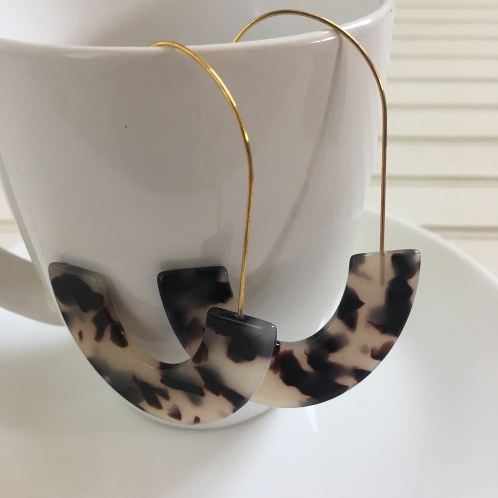 Acrylic Resin Hoop Drop Earrings in Leopard